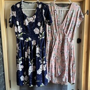 Floral Print Dresses in Navy and Pink